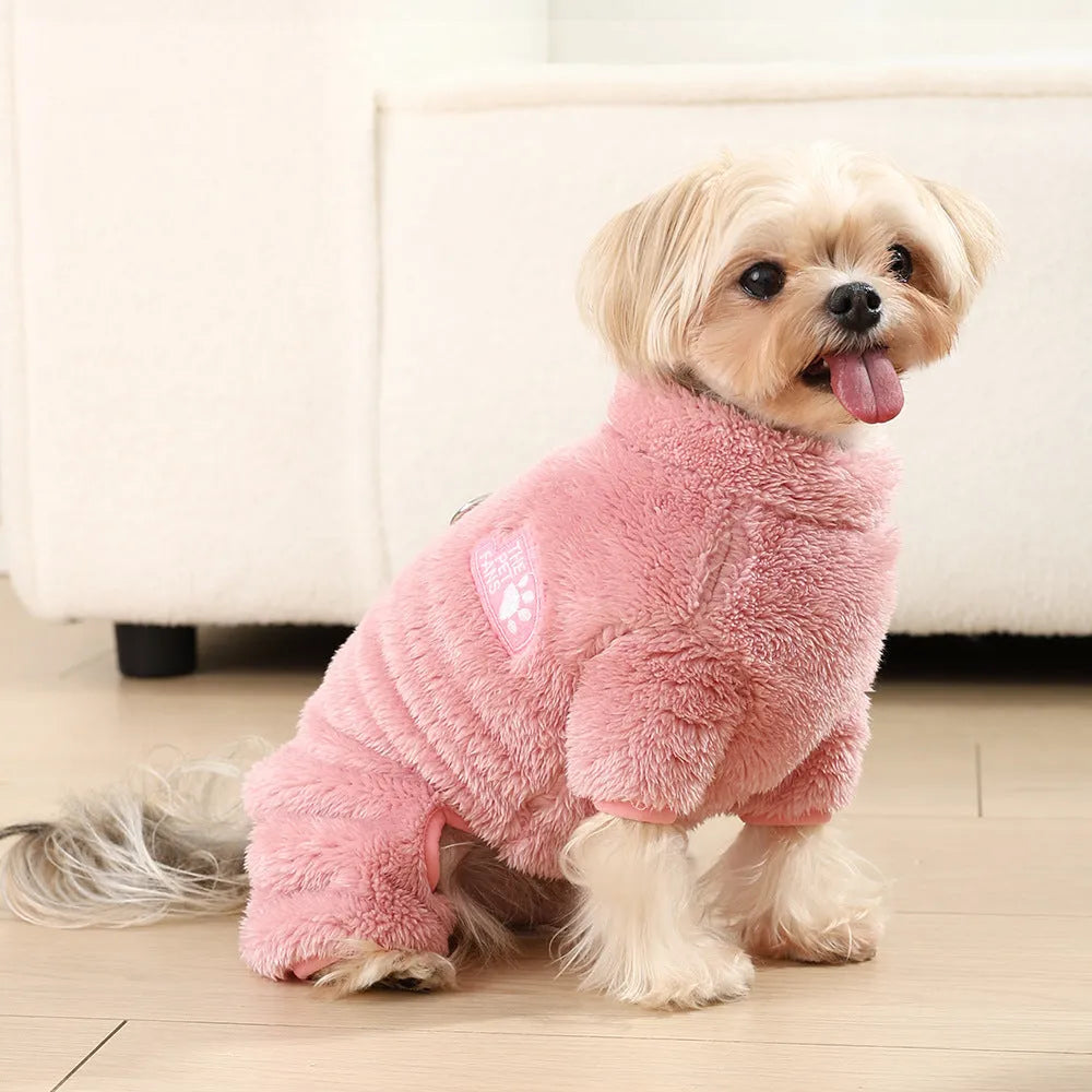 Polyester double-sided plush pet jumpsuit in gray colour for dogs, available in sizes XS to XL