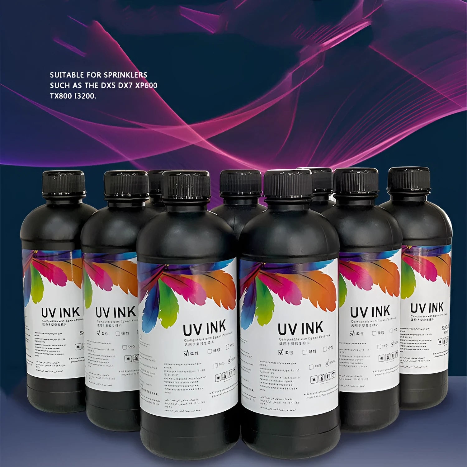500ml bottle of Epson-compatible UV printer ink for XP600 TX800 and 5th to 7th generation printheads.