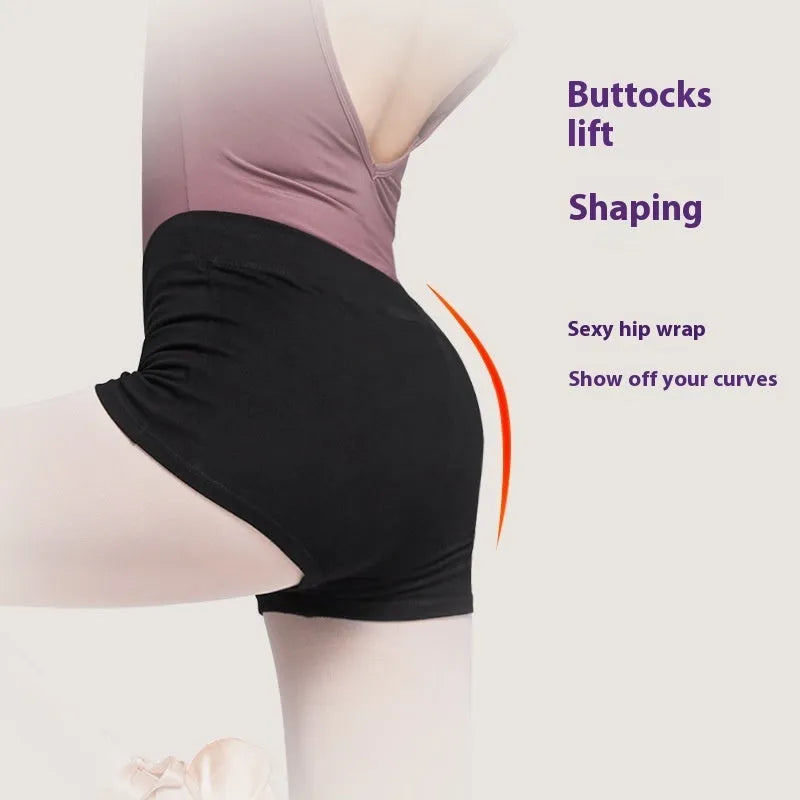 Black cotton ballet practice shorts for women's fitness and dance exercise