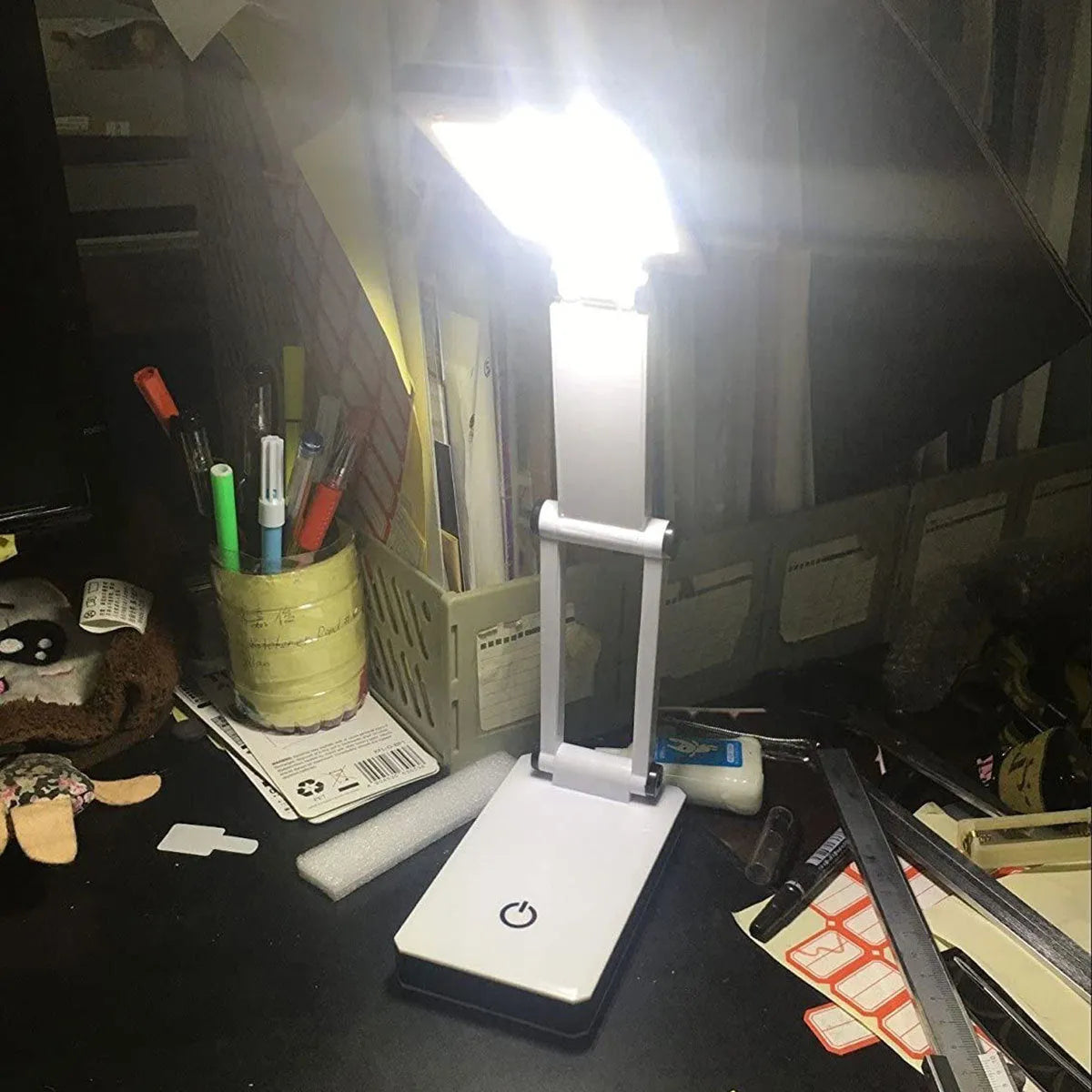 COB mobile phone folding lighting desk lamp black white 120 lumens touch dimming USB battery powered 13.3x7.2x28 cm