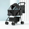 One-click folding large capacity pet cart in Black Warrior basic style with metal frame and detachable pet carrier