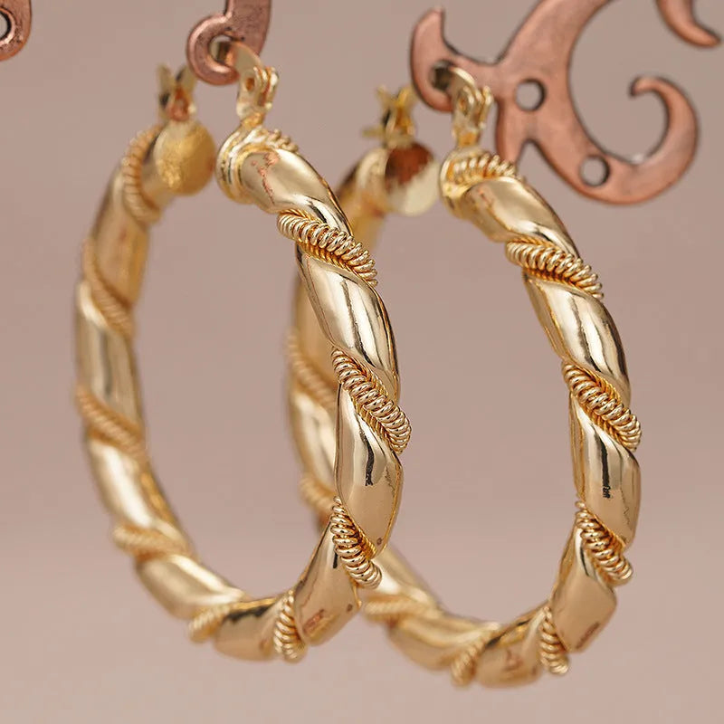 Geometric copper earrings for women with ring and line design in golden finish
