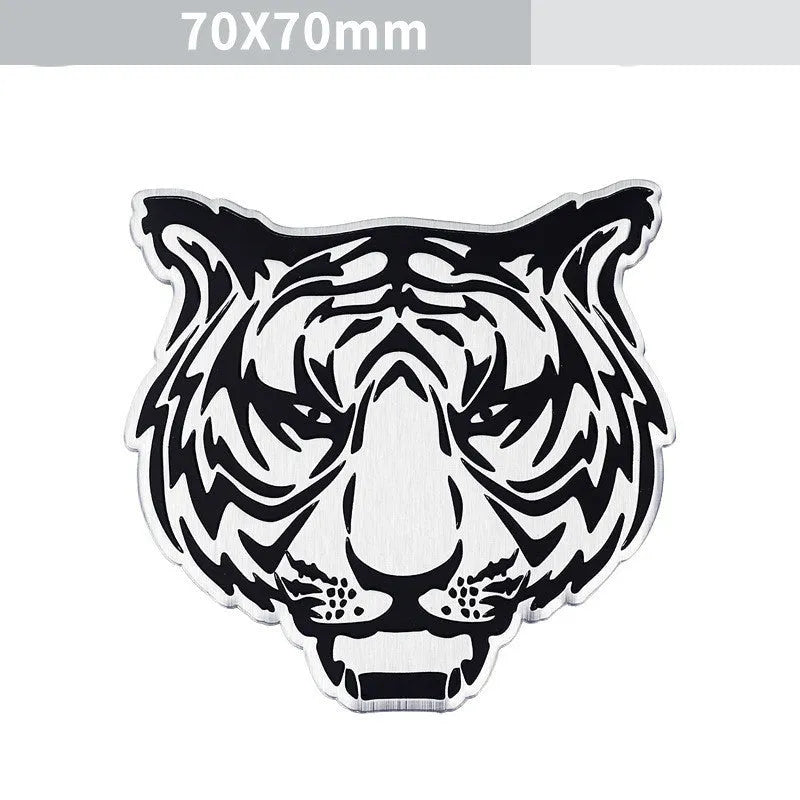 Set of six aluminium metal stickers for cars featuring lion, eagle, tiger and wolf head designs.
