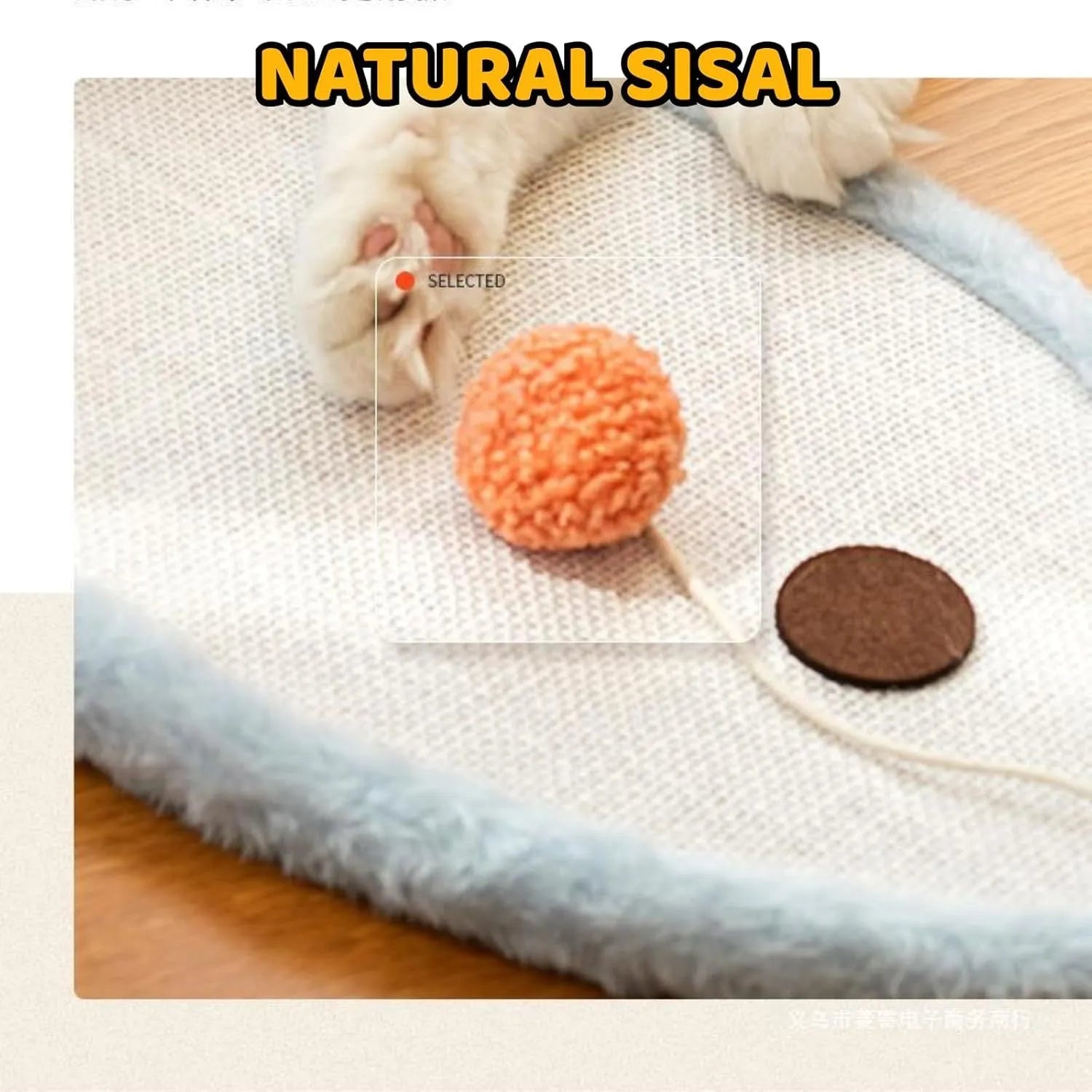 White cat scratching mat with sleeping cat cartoon pattern, natural sisal surface, wall mounted design