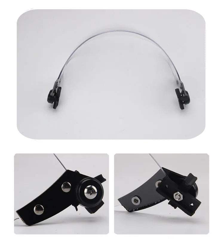 Transparent windproof polycarbonate face protection mask with semi-rimless frame and guide rail system, 30x15cm