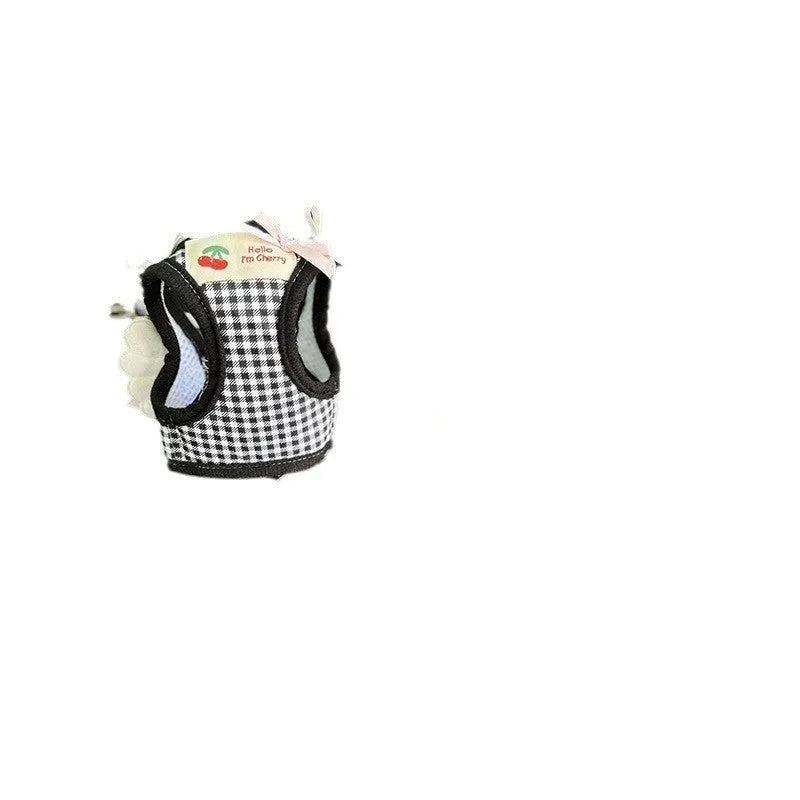 Cotton chest and back dog harness with hand holding rope for small dogs in pink or black