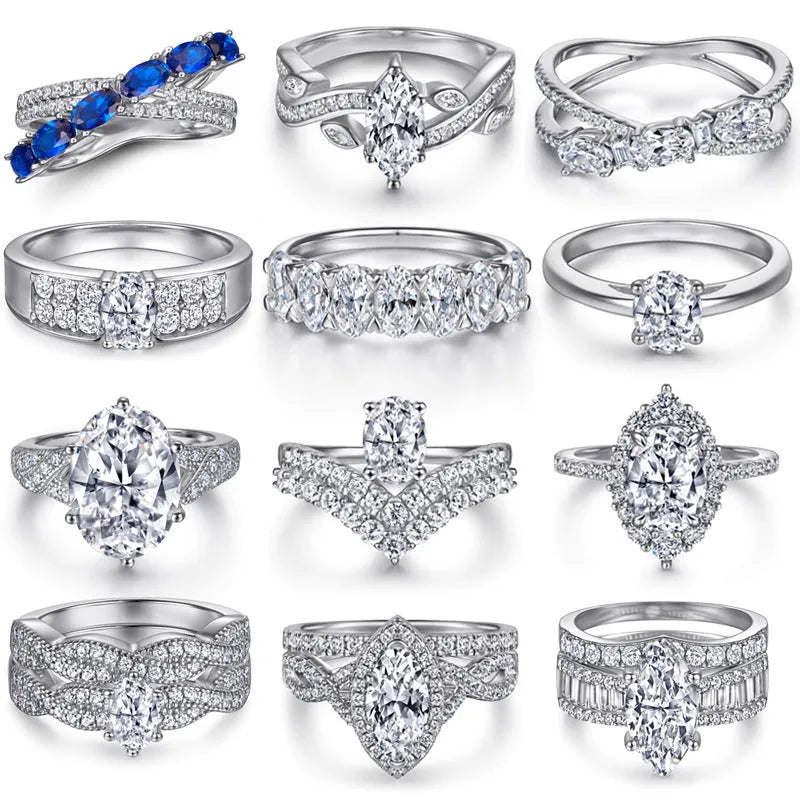 Oval inlaid zircon silver ring for women, niche high sense design, multiple US sizes available