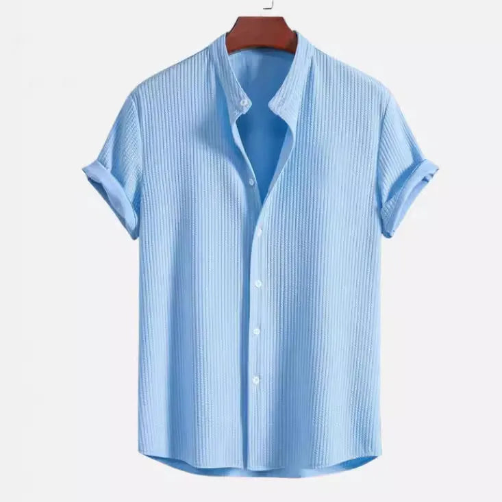 Men's loose short sleeve polyester shirt in wine red colour showing front view