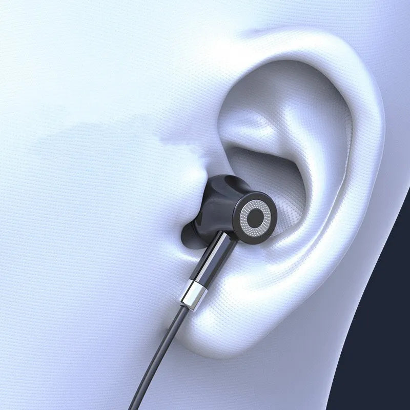 Black wireless neckband sports headphones with a power display card, shown on a blue background.