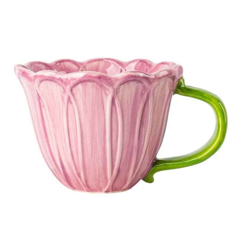 500ml pastoral style ceramic breakfast cup with a printed household flower pattern