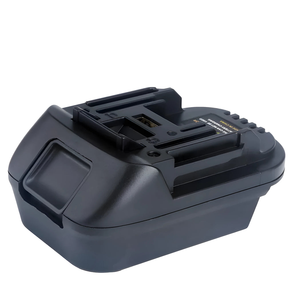 Black Milwaukee DM18M to Makita H99F battery adapter measuring 125x90x65 cm for power tool compatibility