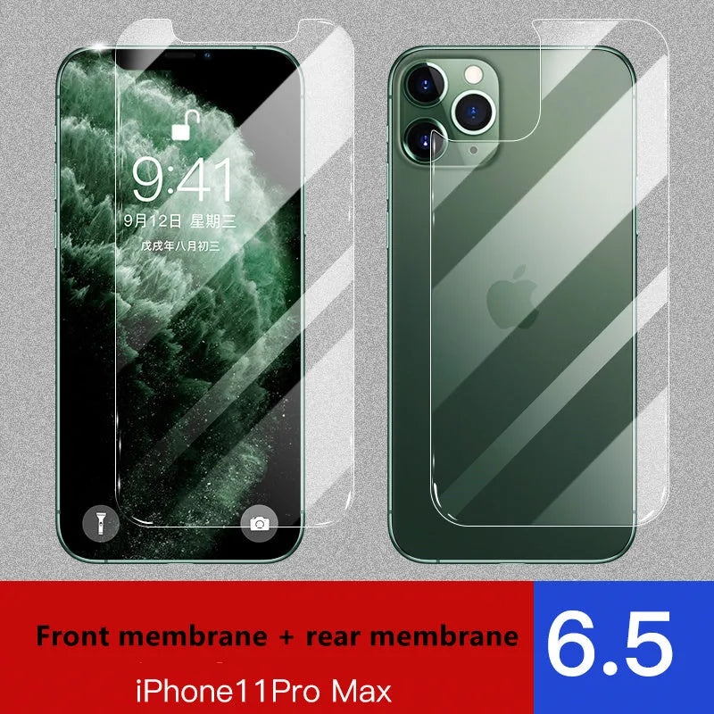 Apple iPhone tempered glass screen protector film for front and rear, showing half-screen design