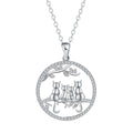 Women's copper necklace with four cat kitten pendants on cross chain, electroplated finish.