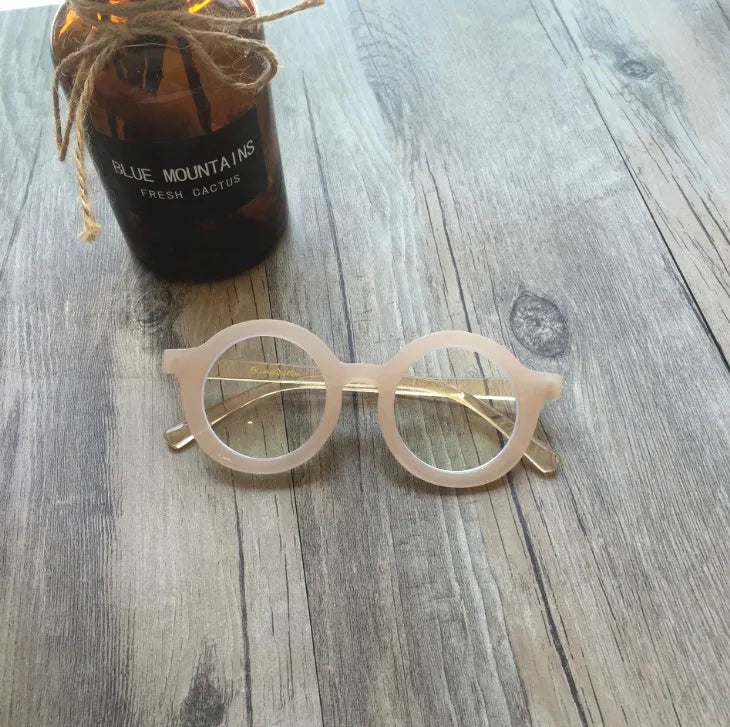 Retro round frame glasses with UV400 anti blue light lenses in black colour