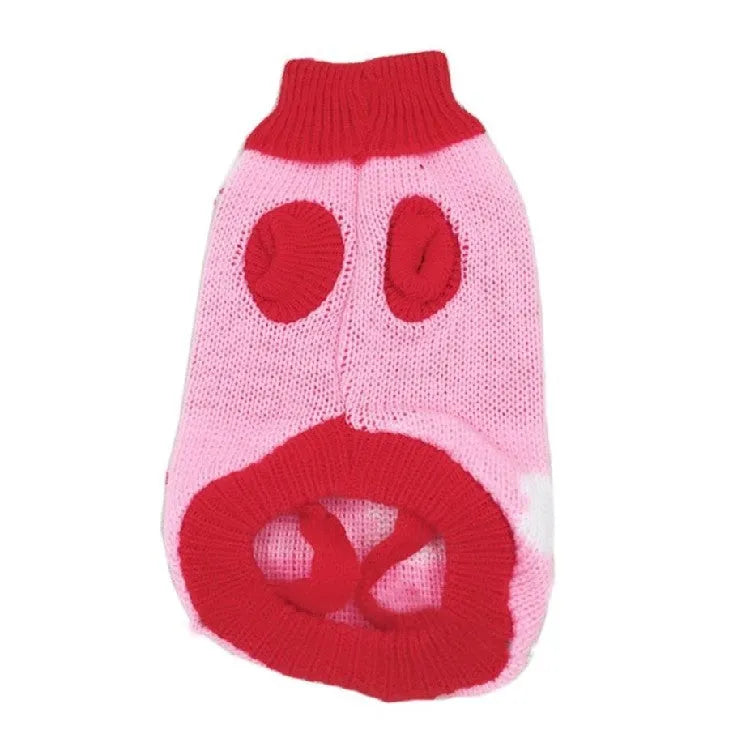 Christmas Maple Snowflake Turtleneck Knitted Sweater for dogs in Red Leaf colour, wool knit fabric