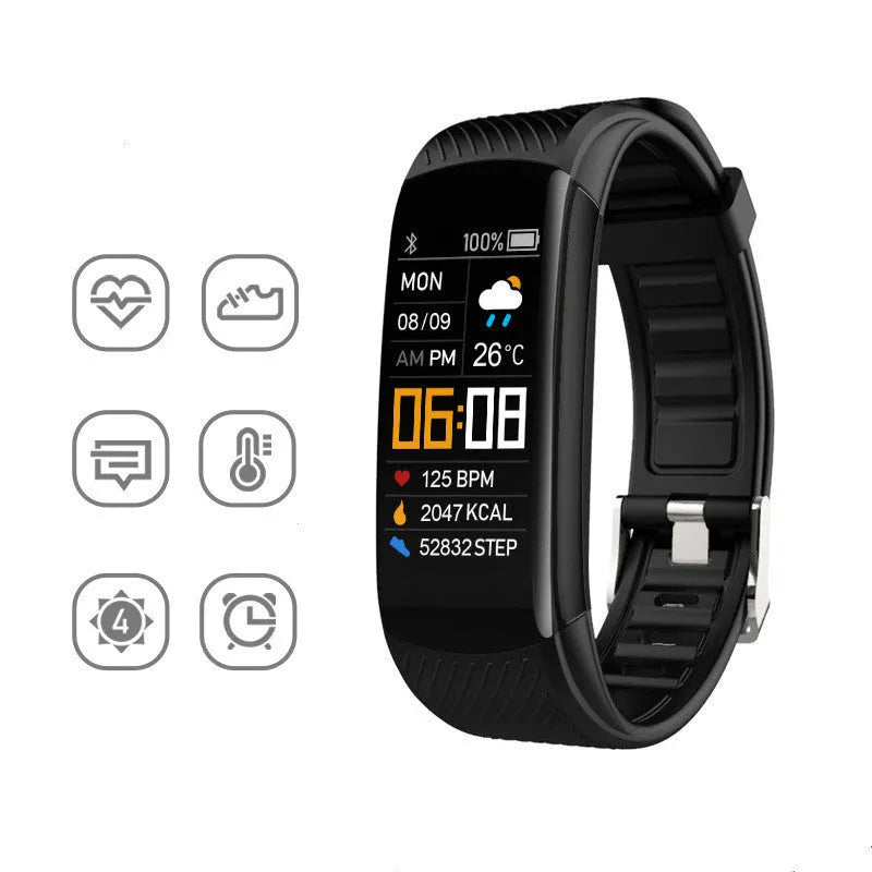 C5S model smart pedometer bracelet fitness tracker with touchscreen in various colours.
