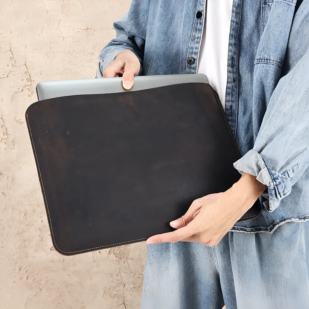 Genuine crazy horse leather horizontal computer liner bag in brown colour options