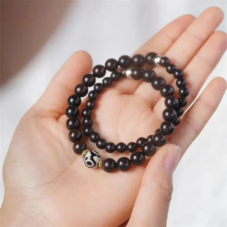 Unisex ebony wood bracelet with 8mm beads in two circles retro style