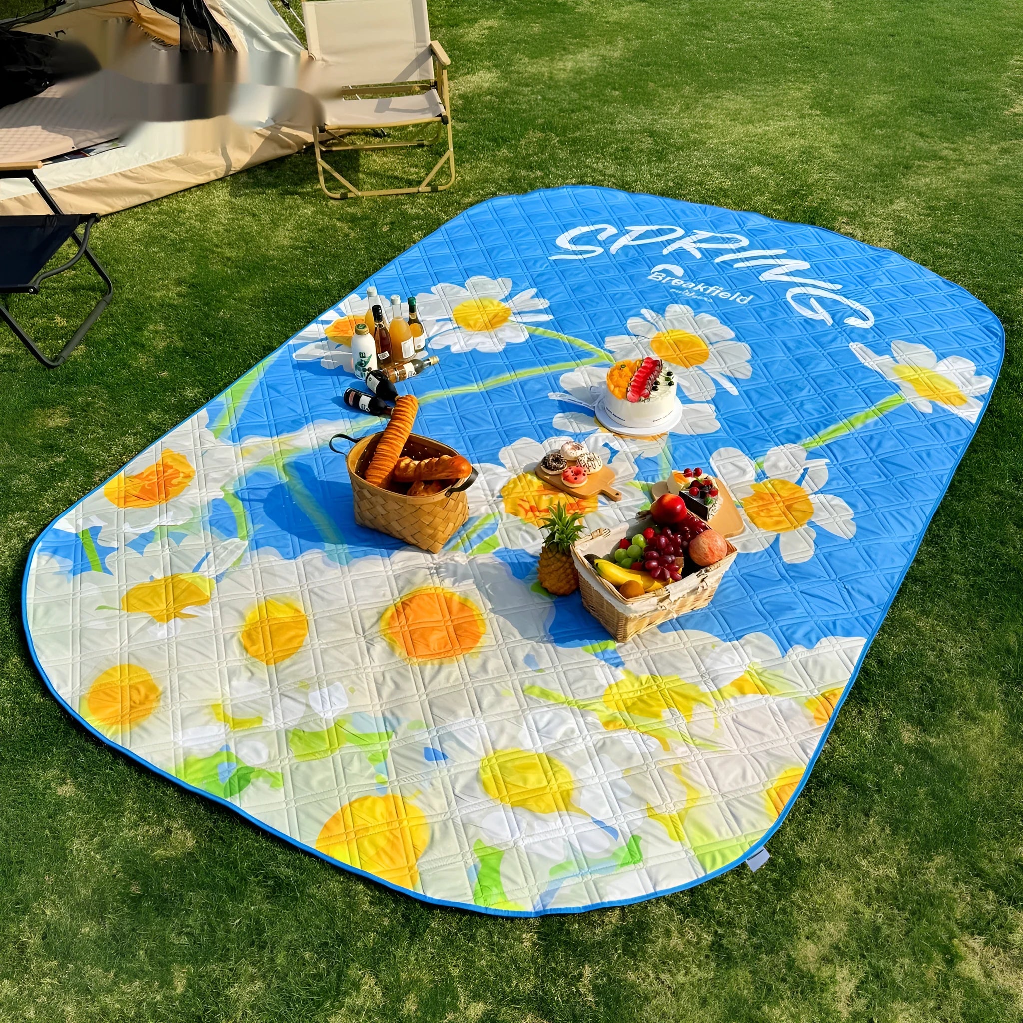 Waterproof ultrasonic thickening picnic mat in brushed fabric showing Four Seasons Series colour options