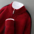 Women's half-zip wool knit sweater in slim fit showing Chinese red colour option