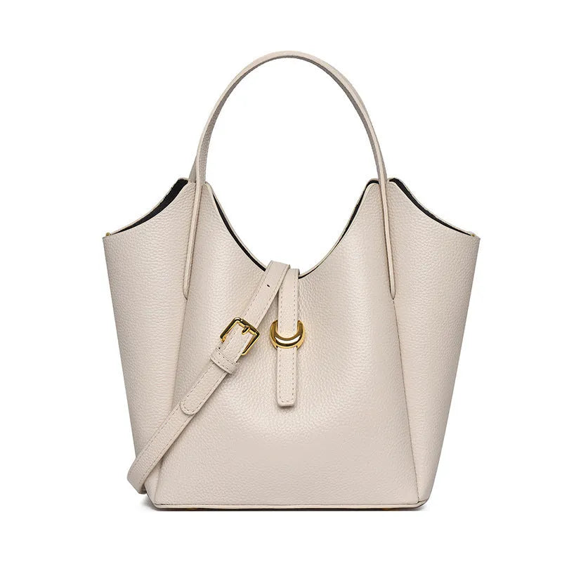 Genuine leather women's bucket bag in European and American retro style with file organisation