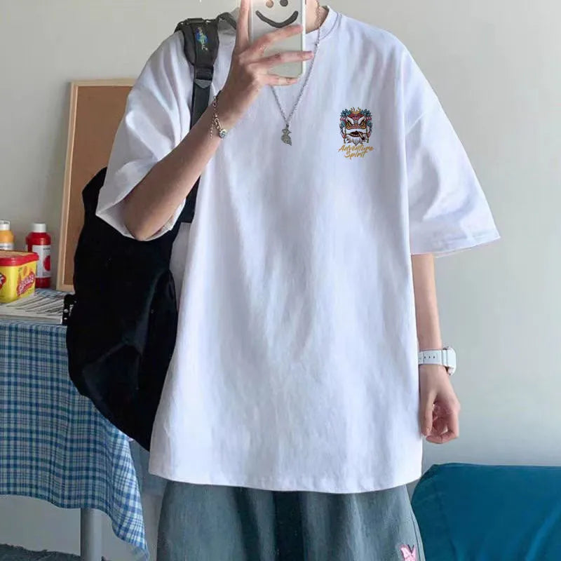 Cotton short sleeve plus size loose round neck t-shirt with letter print