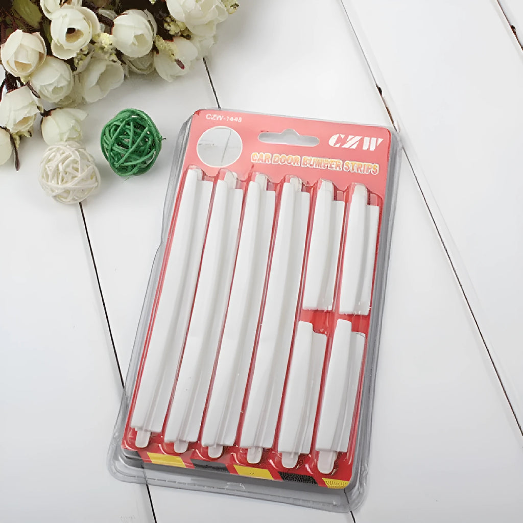 White plastic car door edge protector strip set for general vehicle fitment