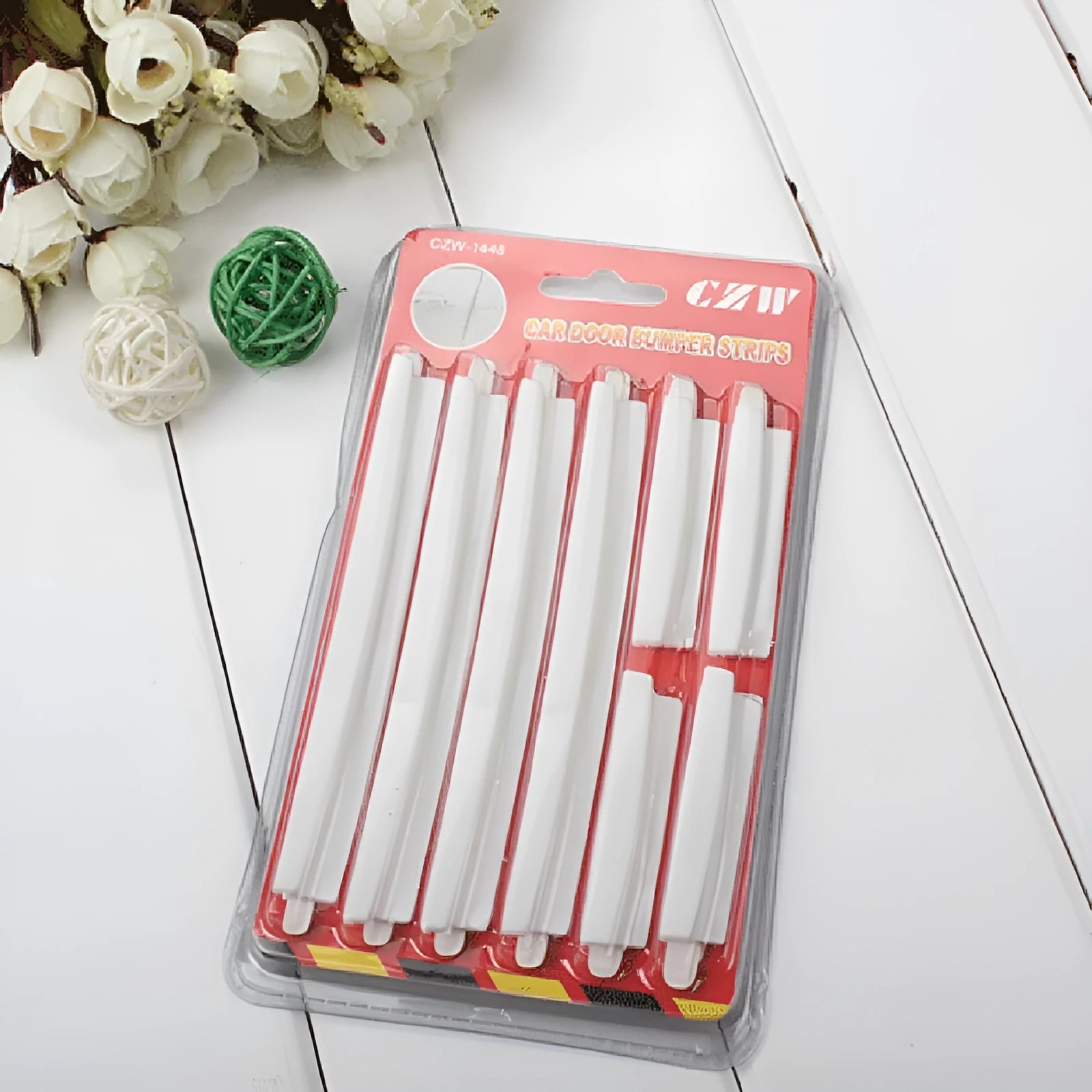 White plastic car door edge protector strip set for general vehicle fitment