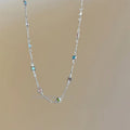 Square colour geometric clavicle chain necklace with artificial crystal details on alloy chain