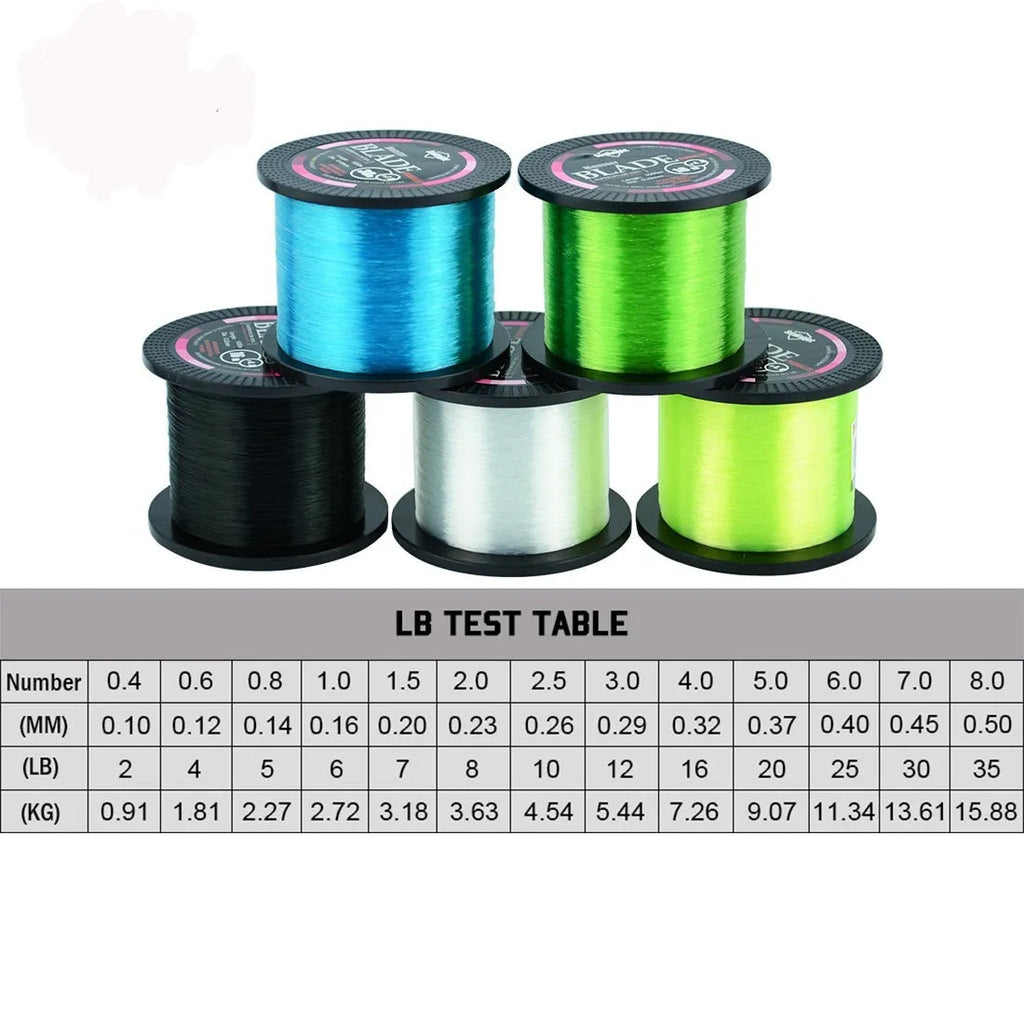 Seaknight 1000 metre spool of nylon monofilament fishing line showing colour and diameter options
