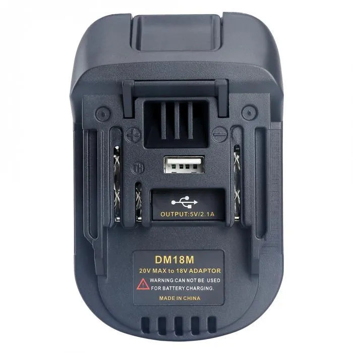 Black Milwaukee DM18M to Makita H99F battery adapter measuring 125x90x65 cm for power tool compatibility