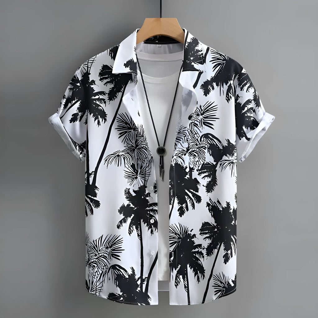 Men's Hawaiian 3D printed short-sleeved shirt in cardigan style, regular fit, polyester blend, multiple colours