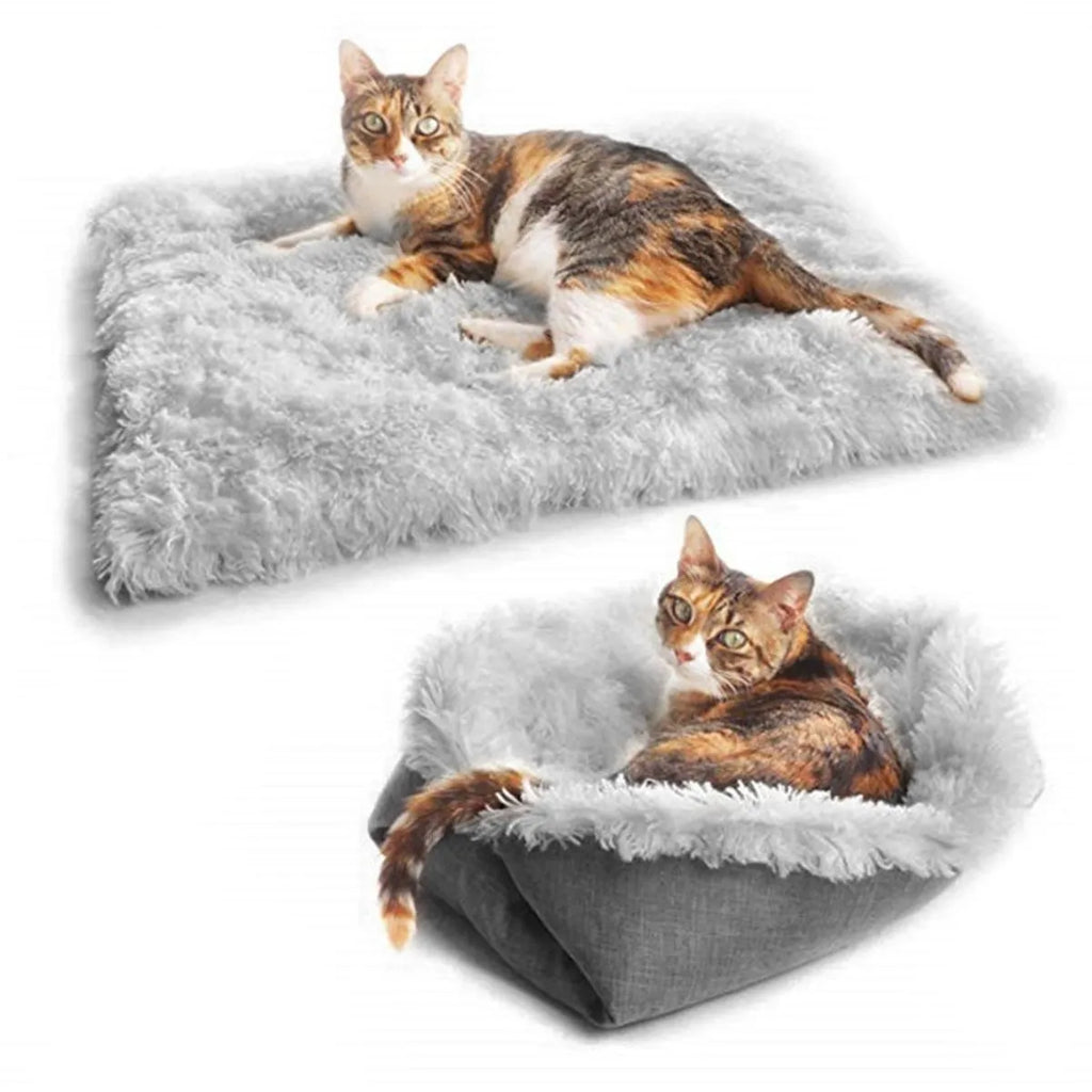 Self-heating pet blanket nest 61x51cm gray with long plush hair and black non-slip bottom