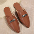 Women's pointed-toe low heel semi-slippers in light brown with PU upper and rubber sole