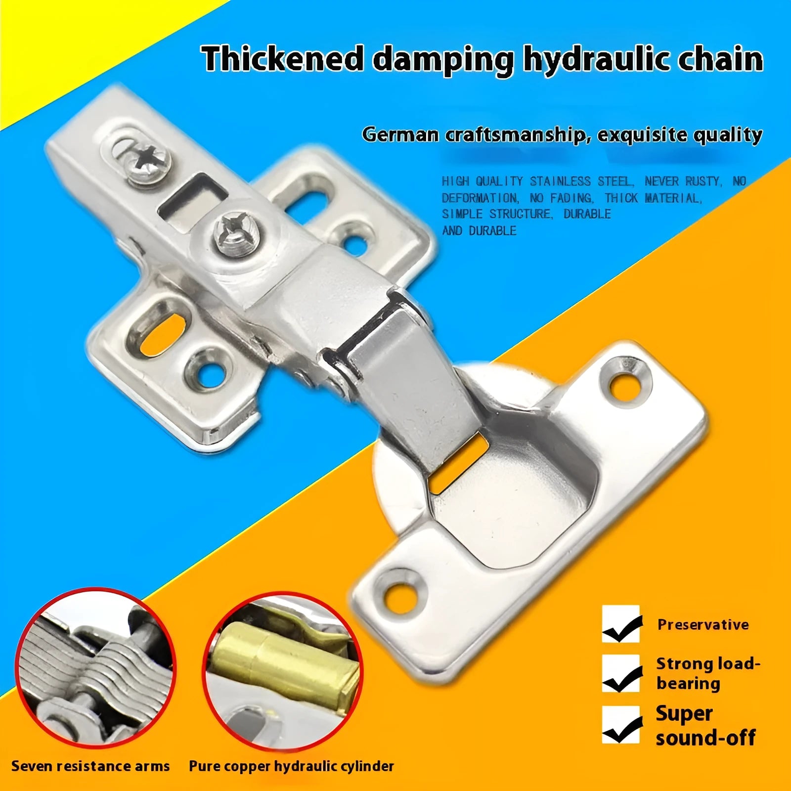 Cold rolled steel hydraulic damping hinge with nickel plating for cabinets and wardrobes