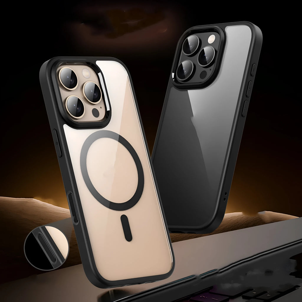Transparent black TPU PC magnetic drop-resistant phone case for iPhone 16 series with airbag corners