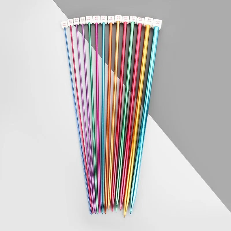 Set of lengthened crochet hooks in thirteen sizes from 2.0mm to 10.0mm, each with a protective end cap.