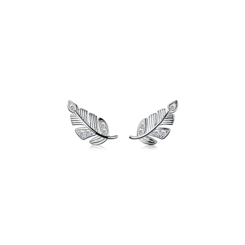 Fashion willow leaf stud earrings for women mori style micro-inlaid leaves copper rose gold and white gold colours