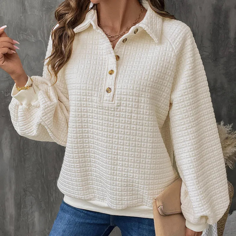 Women's thick polo collar sweater in solid colour with long sleeves