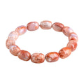 Natural cherry blossom agate barrel bead bracelet with ruyi pattern design
