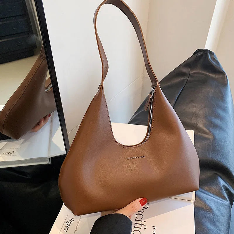 French European retro PU shoulder handbag in pillow shape with letter stitch detail, four colour options