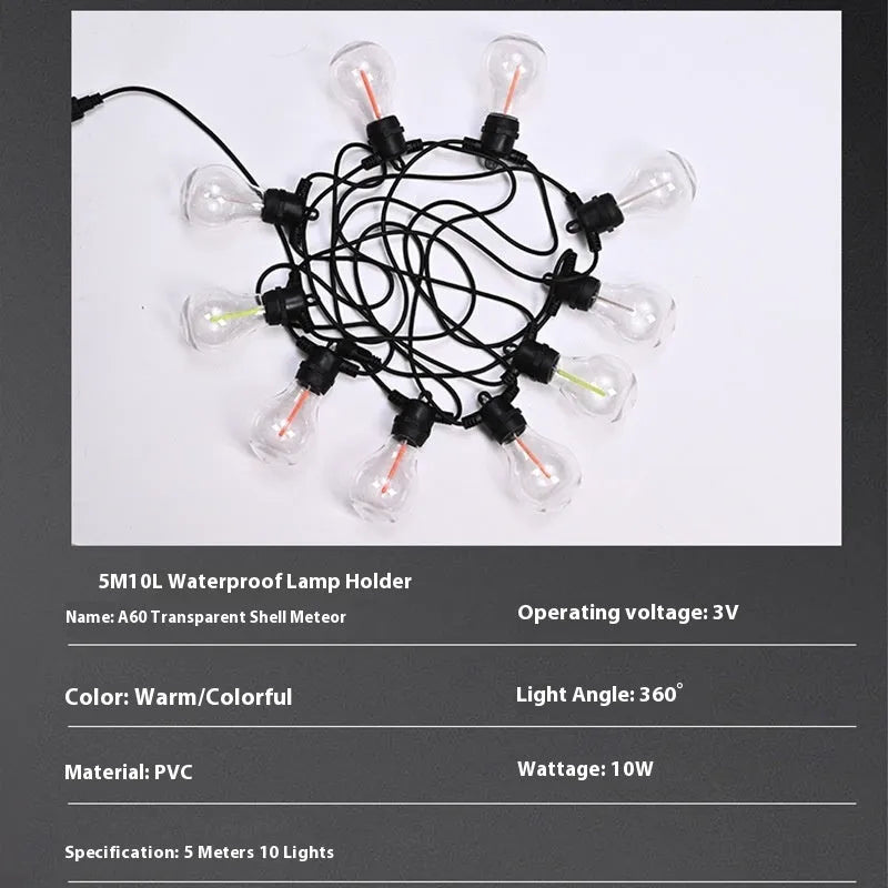Outdoor waterproof string lights with 10 warm bulbs on 5 metre cord for garden and wedding decoration