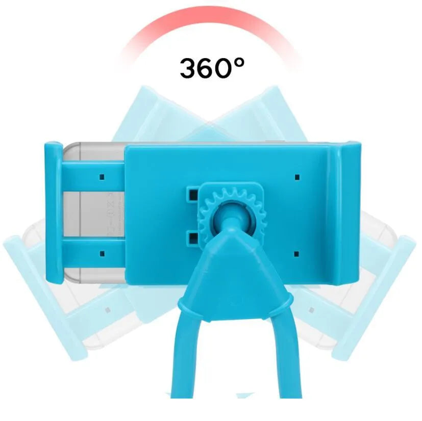 360-degree rotating universal smartphone holder in multiple colours on a wooden desk
