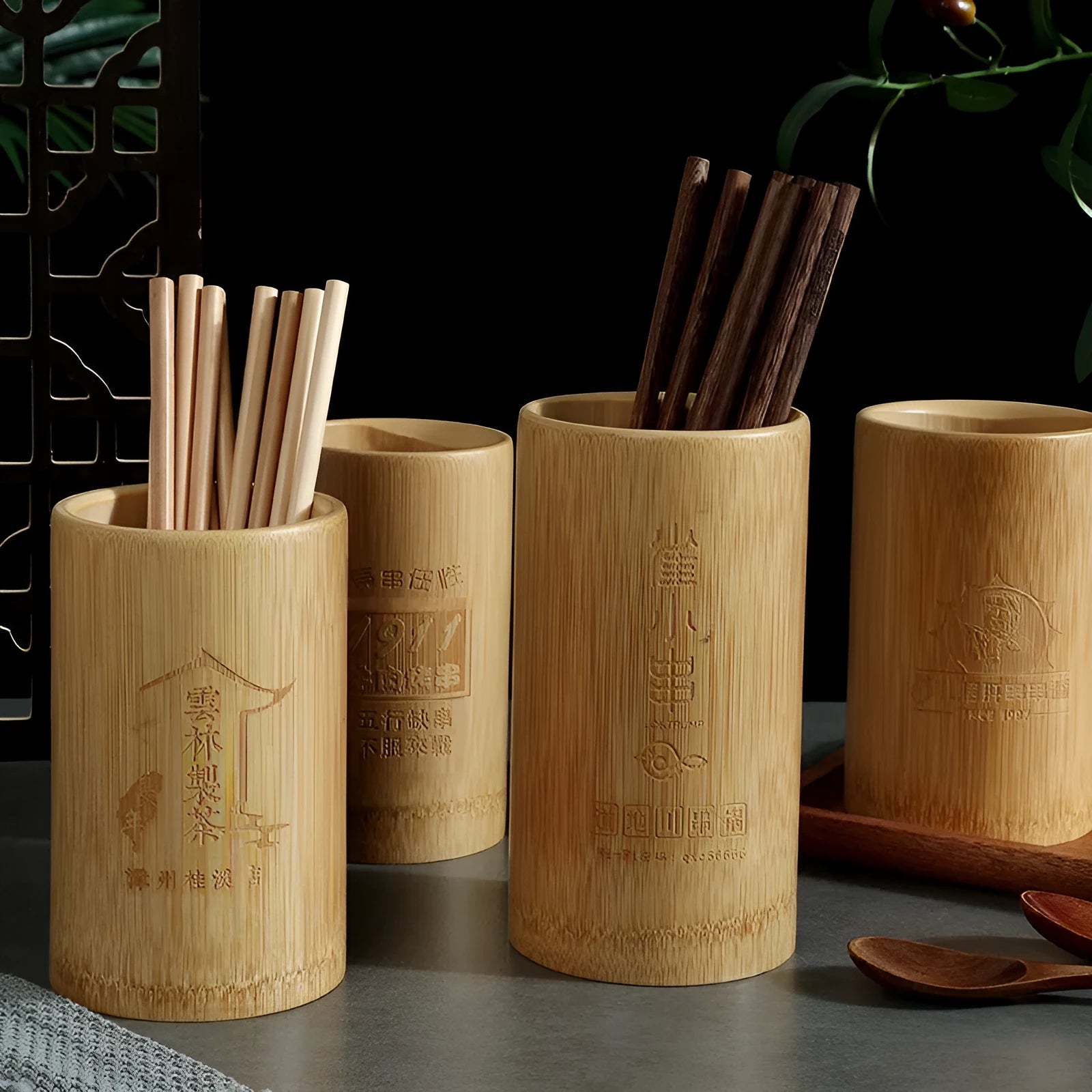 Portable bamboo chopstick holder with natural bamboo construction and cylindrical tube design