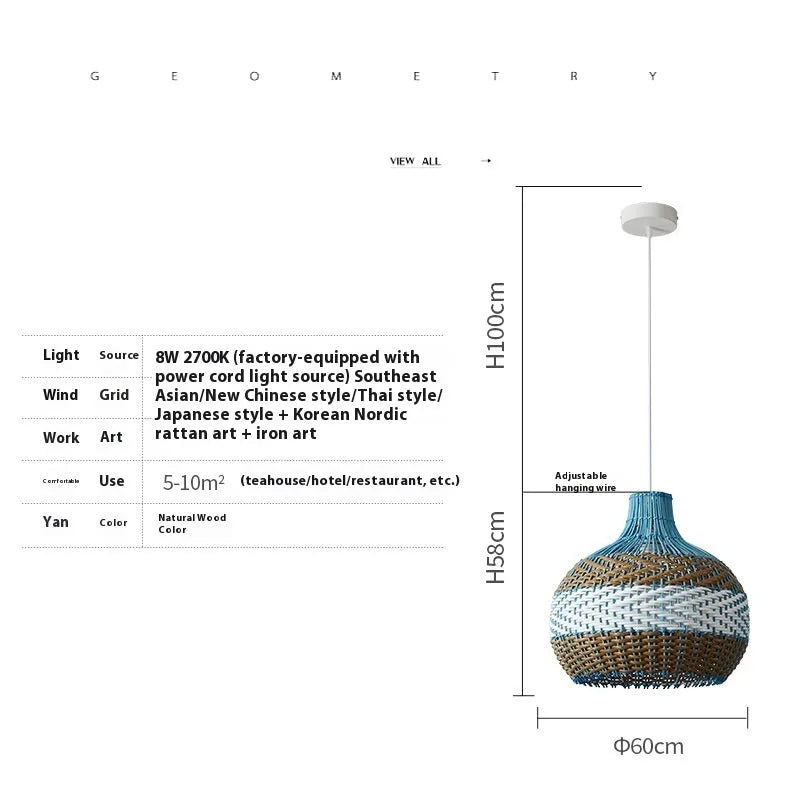 Vine woven pendant lamp with Southeast Asian design in natural materials
