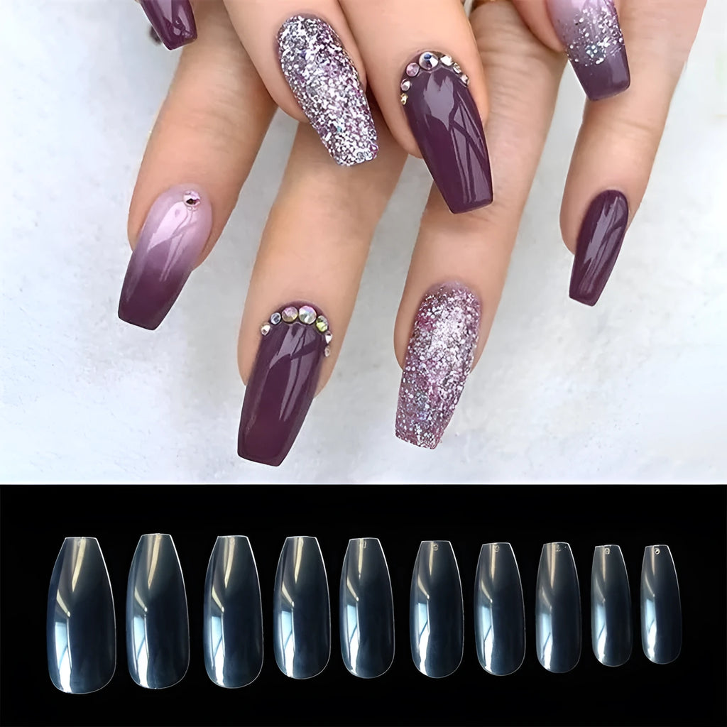 Clear natural French tip false nails in 10 different sizes, 500-piece pack with ABS material