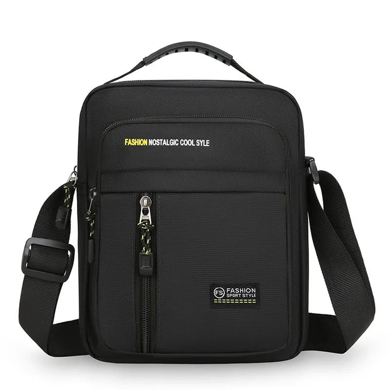 Men's casual nylon crossbody messenger bag in four colour options: black, blue, gray, green