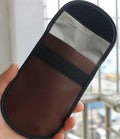 Black microfiber faraday bag for blocking car key and phone signals, measuring 13.5 by 9.5 centimetres.