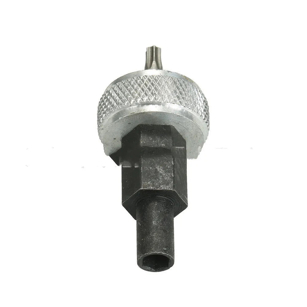 Ignition module wrench made of carbon steel with aluminium knobs, showing size scale.