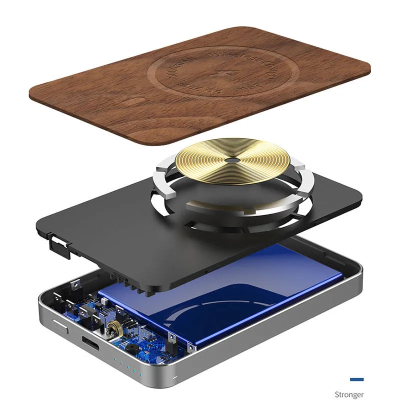Magnetic suction wireless charging bank 5000mAh khaki alloy shell universal portable power supply